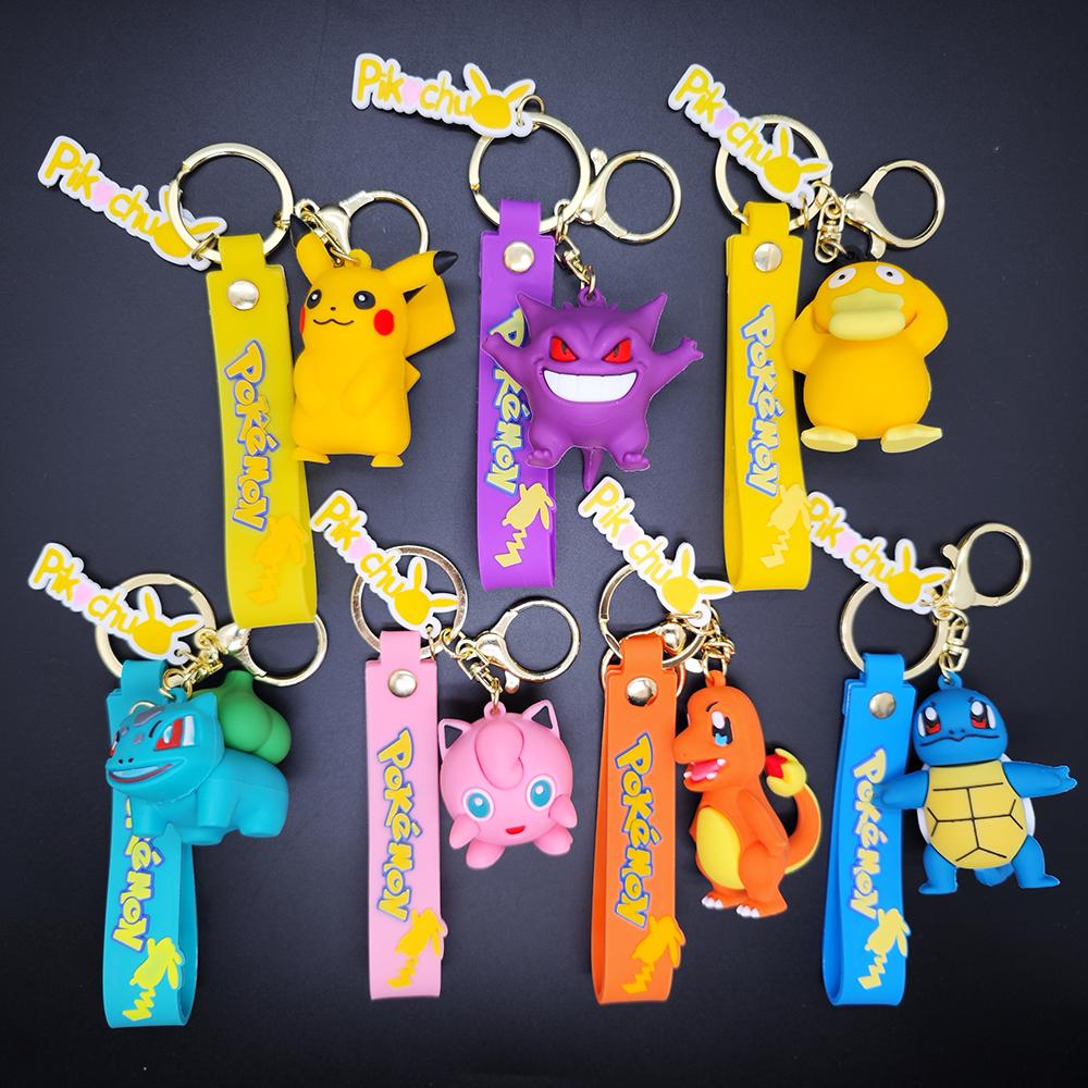 Anime New Pokemon Pikachu Psyduck Gengar Keychain Fashion Jewelry Resin Action Figures PVC Key Ring Bag Pendant