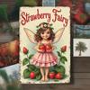 Vintage "Strawberry Fairy" Metal Wall Art Retro Tin Sign for Indoor & Outdoor Decor
