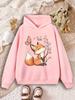 Cute Fox Butterfly Kids Hoodie Cherry Blossom Floral Chest Print Autumn Winter Fleece Warm Children Casual Hooded Sweatshirt