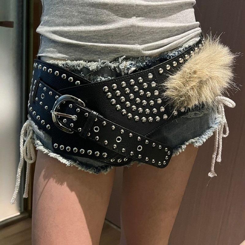 New Fluffy Belt, Fluffy Wide Belt, Riveted Punk Millennium Spice Girl Belt, Subculture Light Waist Strap