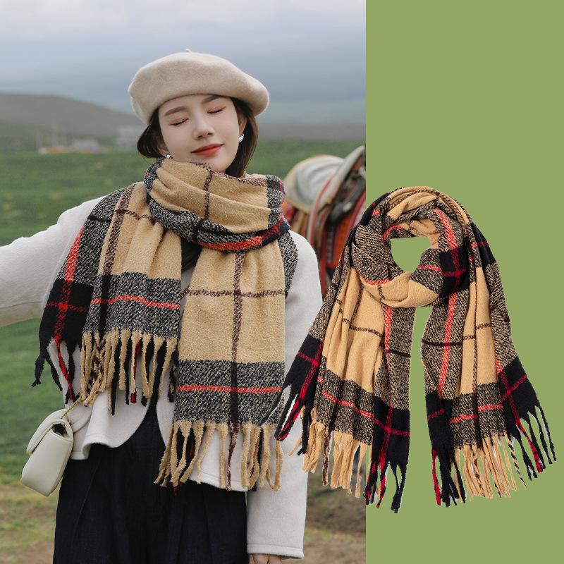 

Plaid Simple Imitation Cashmere Scarf Women s New Autumn and Winter Korean Version Versatile Scarf Fashion Wear Thickened Warm Shawl 60*200cm