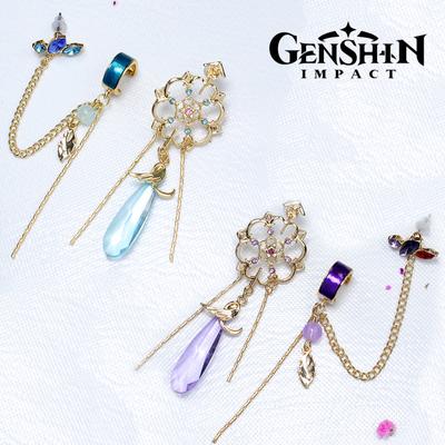 Game Genshin Impact Scaramouche Earrings Wanderer Kunikuzushi Cosplay Women Chain Pendant Ear Clips Studs Balladeer Jewelry Gift