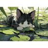 Cute Cat and Frog On The River Lotus Leaf Poster Modern Animals Canvas Painting Wall Art for Living Room Home Decor Mural