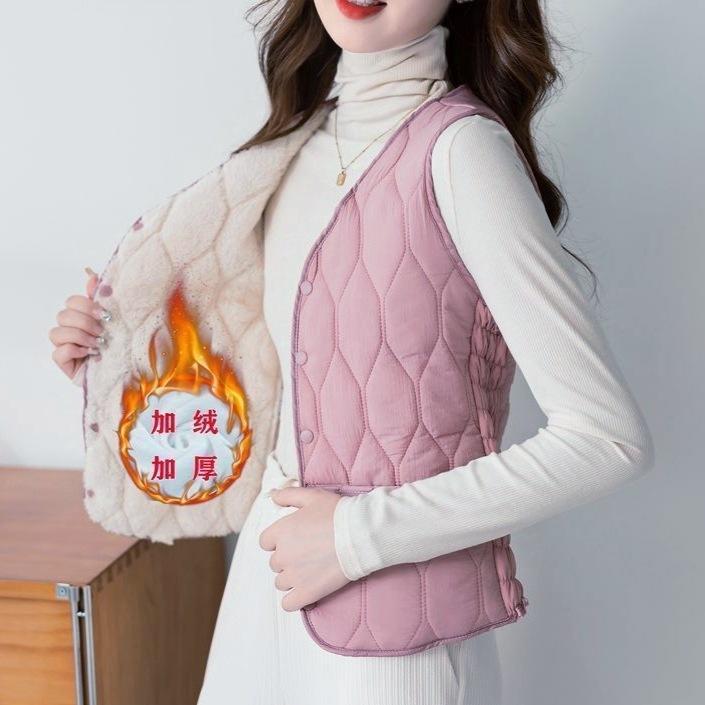 Vest women's short bottom autumn and winter fleece thickened fashion warm slim wear vest down cotton vest women