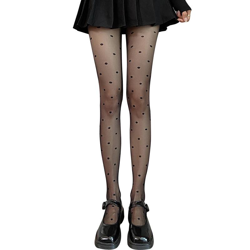 Spring and Autumn Ultra-thin0D Polka Dot Black Pantyhose for Women, Anti-Snag, Durable, Non-Slip Crotch, Sexy Nightclub Stockings
