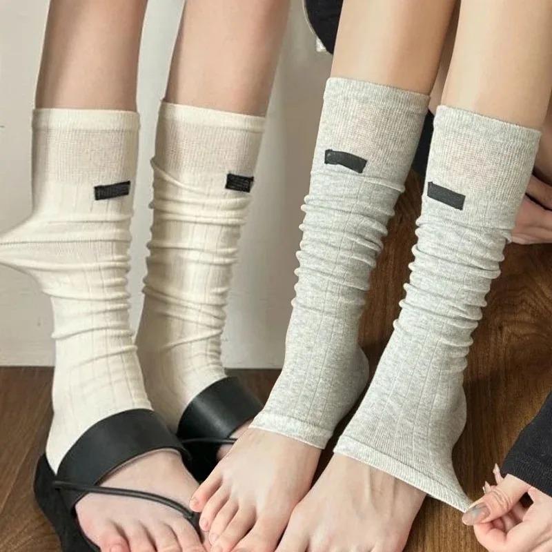 Knitted Cotton Leg Warmers Women Knee Half-length Long Socks Soft Breathable Plush Lolita Harajuku Schoolgirl Comfort Calf Socks
