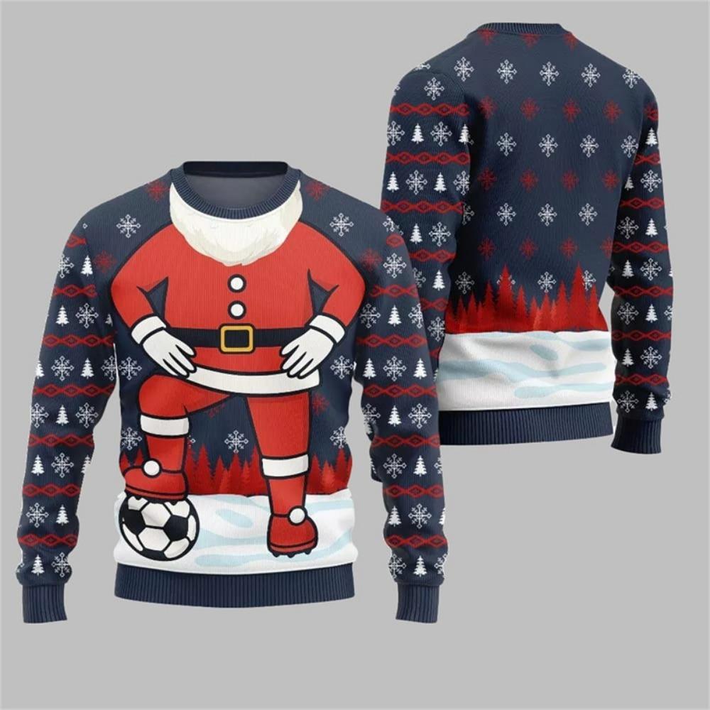 Christmas Element Pattern Men's Sweatshirt Santa Claus 3D Print Pullover Autumn Women Crew Neck Hoodie Long Sleeve Kids Tops
