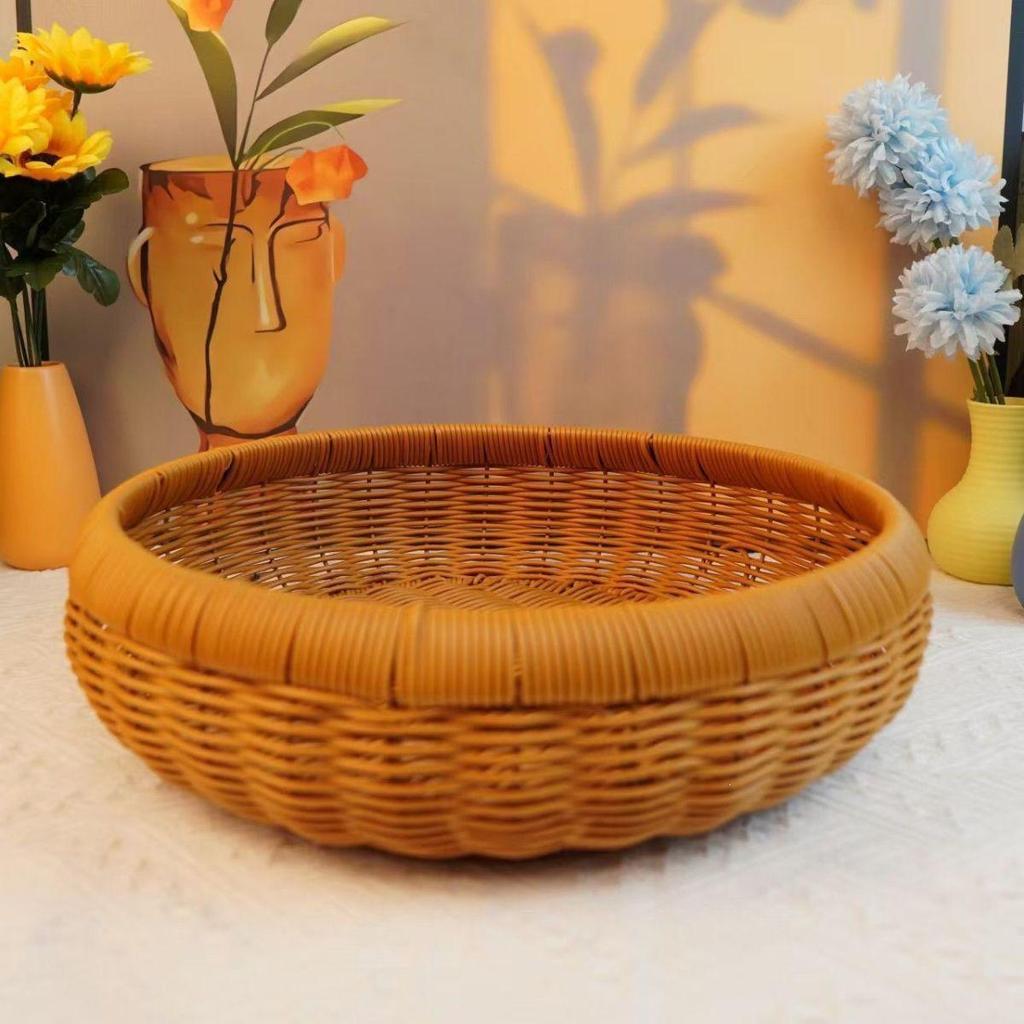 Hand-Woven Rattan Snack & Fruit Basket - Desktop Sundries, Bread, and Steamed Buns Storage Basket