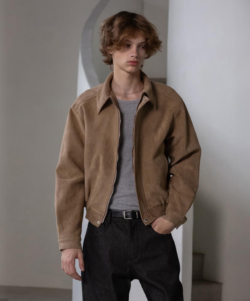 Decoroso Suede Zip-Up Blouson Jacket [Camel]