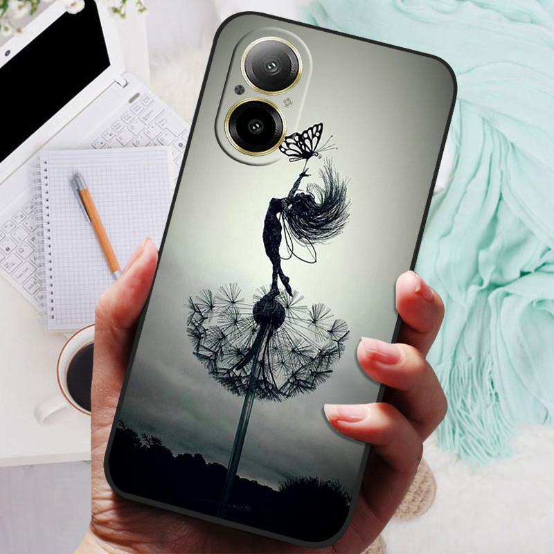 Für Realme C67 4G Hülle RMX3890 Beliebte Blumengemalte Abdeckung Silikon Handyhülle Für Realme C67 C 67 RealmeC67 4G Weiche Taschen Schwarz