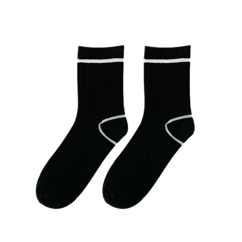 5 Pairs of Autumn and Winter Socks for Men and Women, Mid-calf Striped R-shaped Casual Sports Socks, Breathable and Sweat-absorbent Polyester-cotton