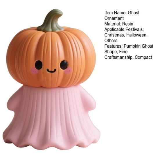 Halloween Statue Pumpkin Ghost Shape Figurine Pink Resin Statue Handheld Halloween Tabletop Decoration