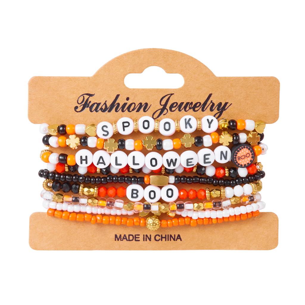 New Creative Pumpkin Skull Ghost Spider Bracelets Set for Women Handmade Polymer Clay Beads Stackable Bracelet Halloween Jewelry