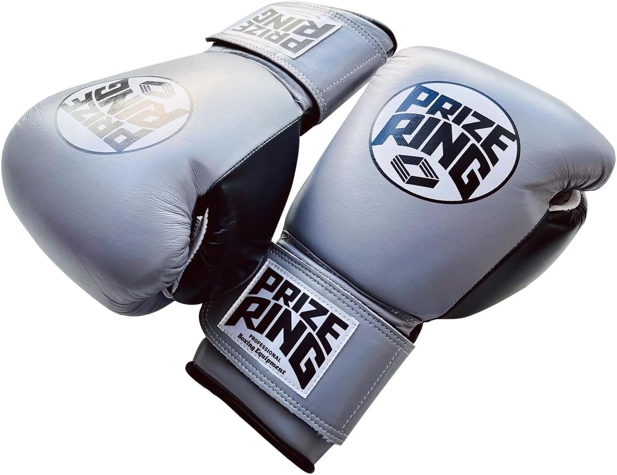 

PRIZE RING Boxing Gloves Genuine Leather 14oz Professional 5.0 Gray/Black синий