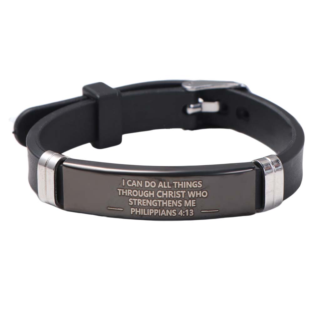 Silicone Material Bible Verse Bracelet Black Stainless Steel Inspirational Bracelet  Gift