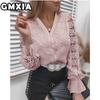 GMXIA Women's Fashion Casual Leisure Solid Color Print Long Sleeve Blouses & Shirts