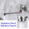 180° Rotation Kitchen Faucet Lengthened Outlet Stainless Steel Sink Tap  Wall Mounted