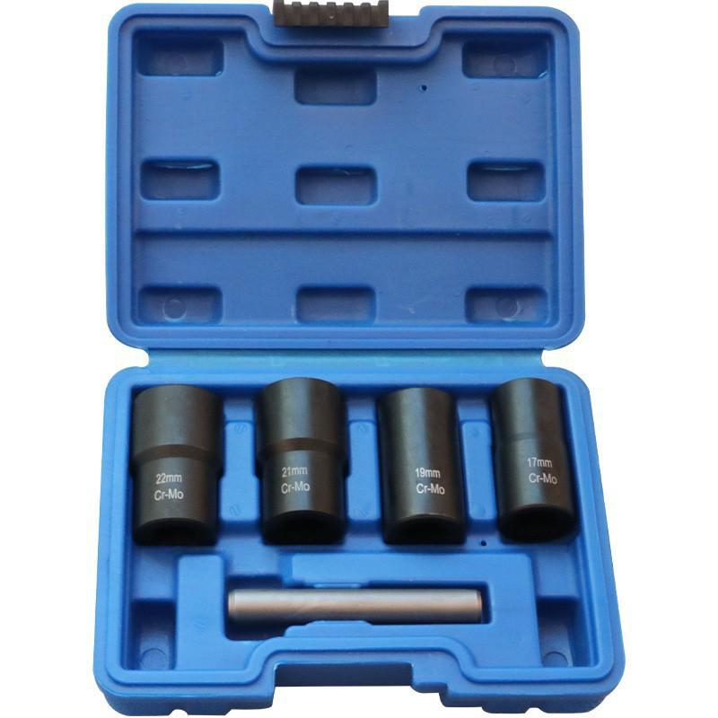 Cylindrical Nut Extractor Set, 5-Piece, Chrome Molybdenum Steel, Extended Thread.
