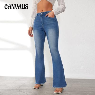 Högmidjade Byxor Rissade Hål Mikrojeans Dam Temperament Smala Hästsko Byxor