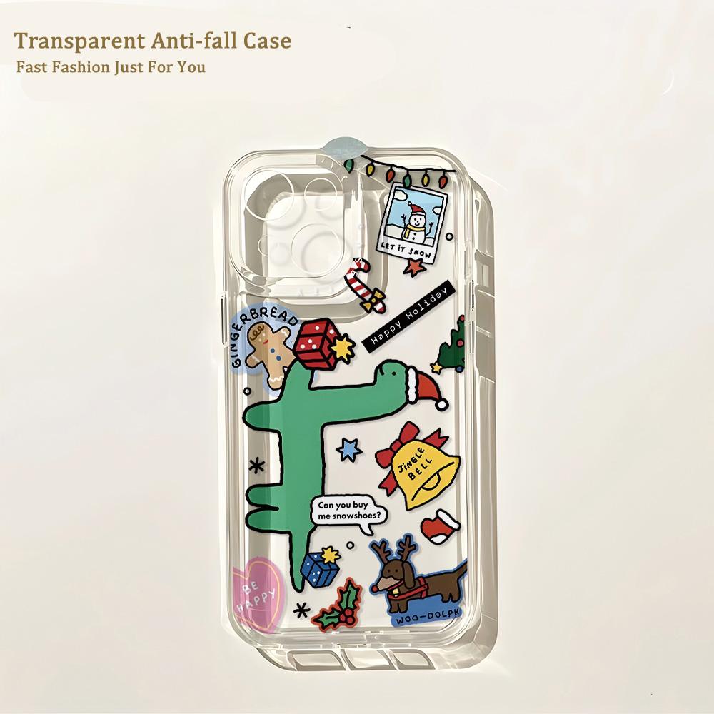 Cute Cartoon Dinosaur Phone Case for IPhone 17 16 16e 15 14 13 12 11 Mini Pro Max X XR XSMax 7 8 Air Plus Transparent Back Cover