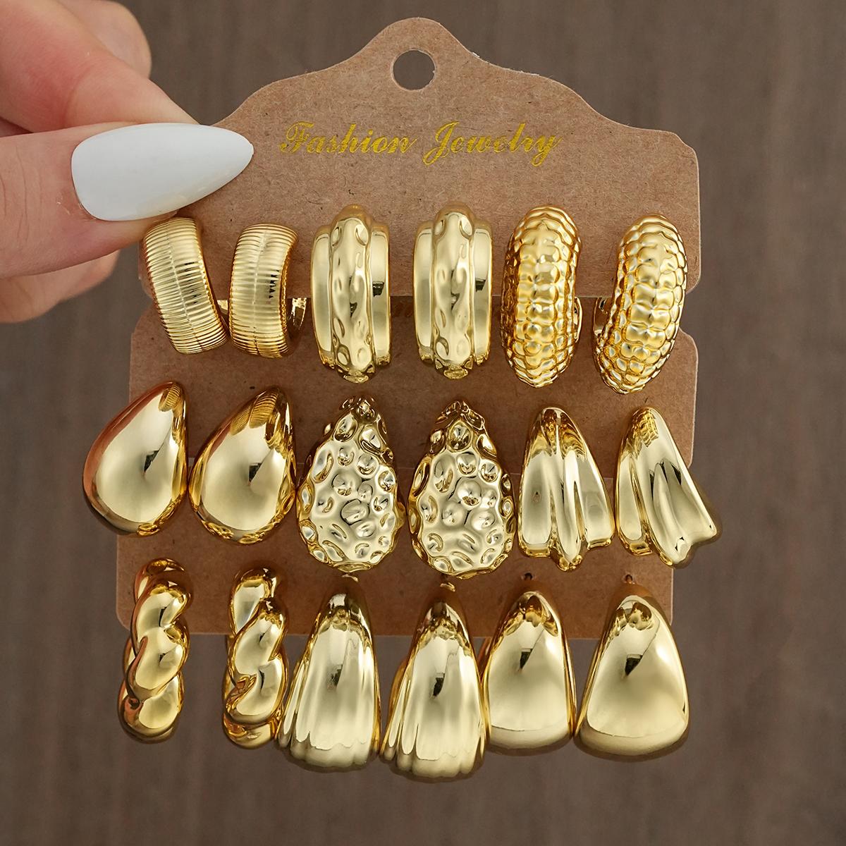 18Pcs/Set Vintage Punk Waterdrop Hoop Earring for Women Fashion Gold Silver Color Exaggerated CCB Earring Daily Wear Jewelry New