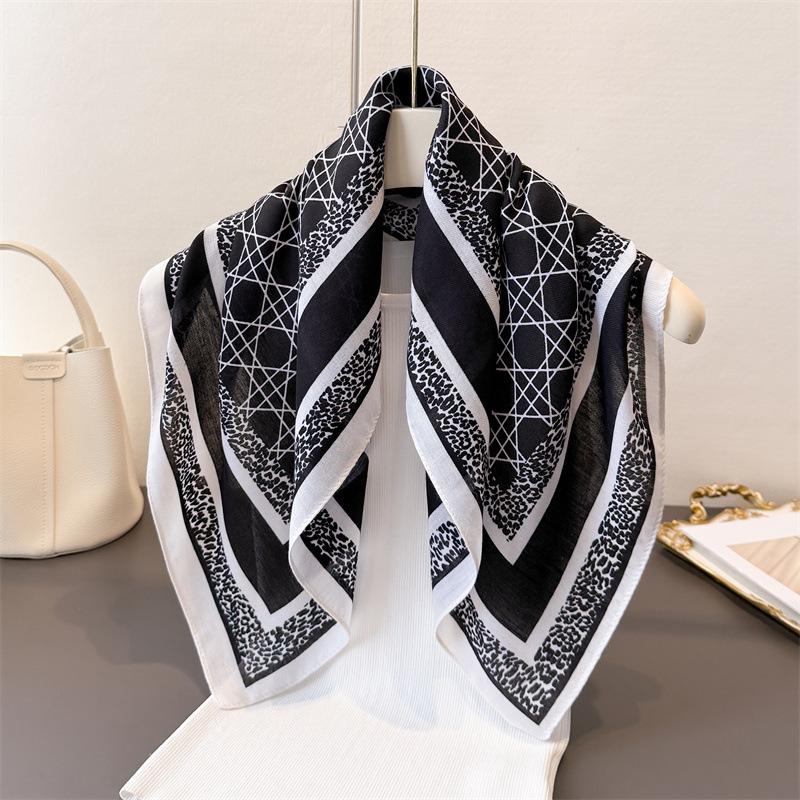 Polka Dot Style Herringbone Pattern Cotton And Linen Small Square Scarf Silk Scarf Imitation Velvet Headscarf Shawl Sun Protection Scarf Women'S Scarf
