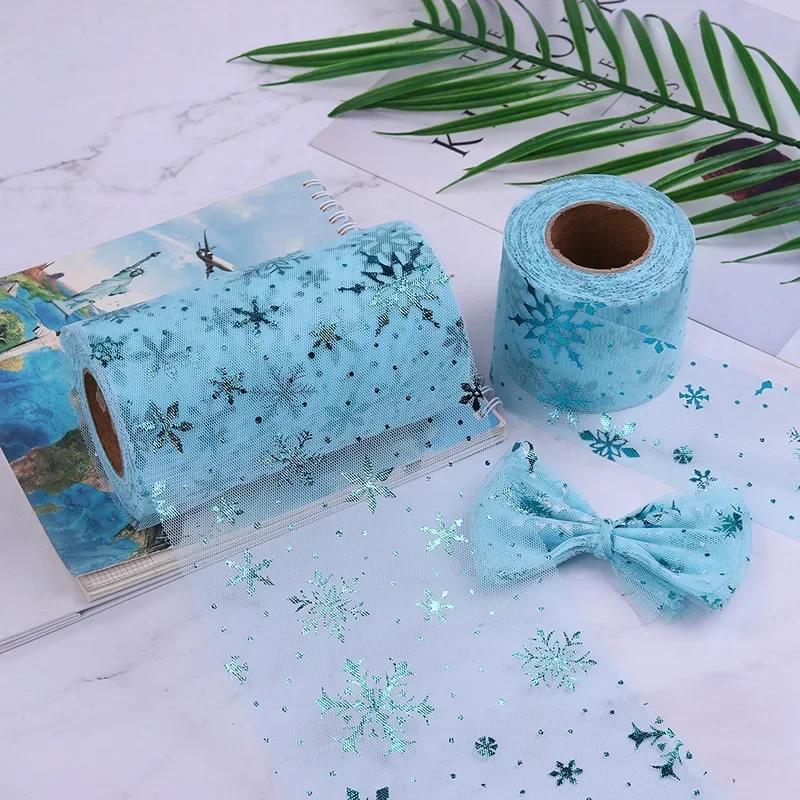 12cmX22m Snowflake Glitter Tulle Rolls Blocking Snow Organza Fabric Ribbon Tutu Skirt Wedding Gift Party Supplies Decoration