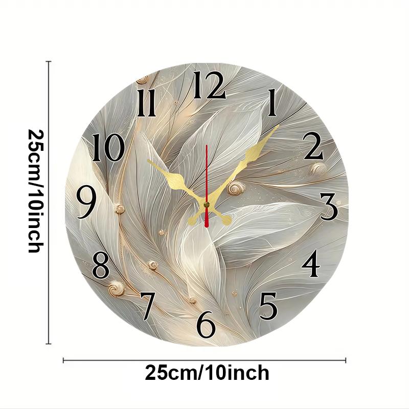 

Feathered Design Wooden Round Silent Hanging Wall Clock, Suitable For Living Room, Office, Study Room, Bedroom, Home Decoration 10 inch
