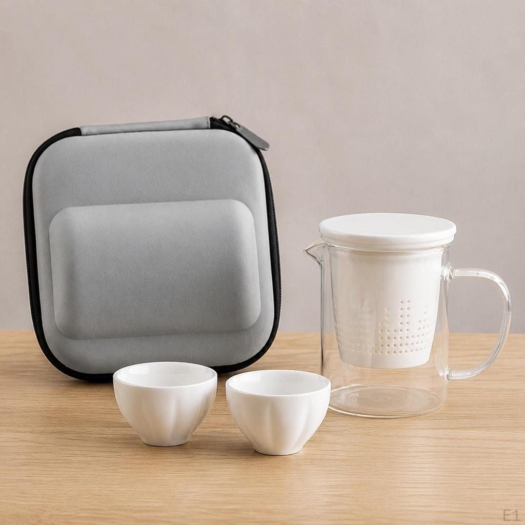 Portable Teapot Set, Heatresistant Glass 400ml with Strainer Insert, Minimalist Borosilicate