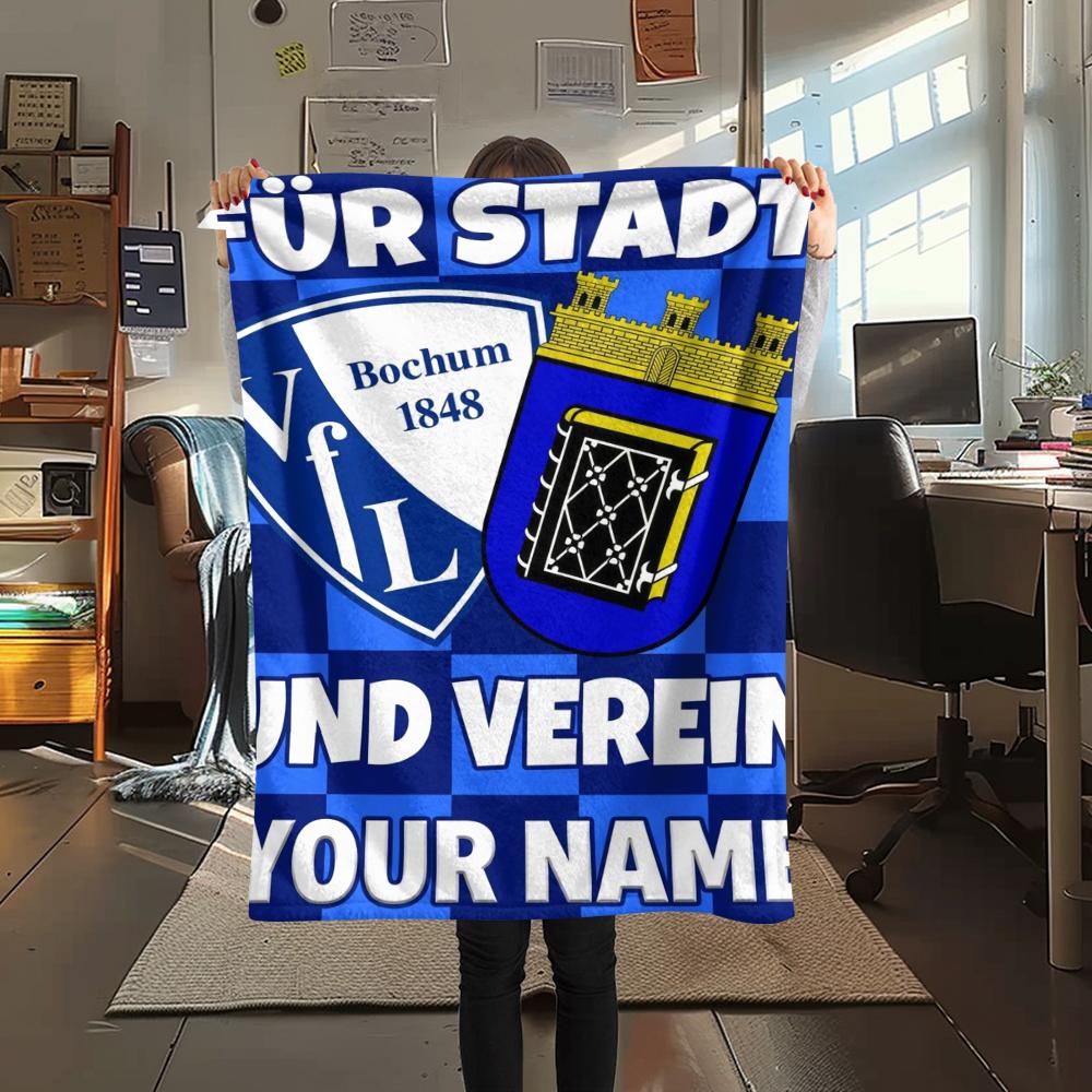 1pz Coperta di Flanella Personalizzata con Nome Modello VfL Bochum 1848 Adatta a Tutte le Stagioni per Arredamento Casa Calore e Comfort Regali Regalo Festivo_xia