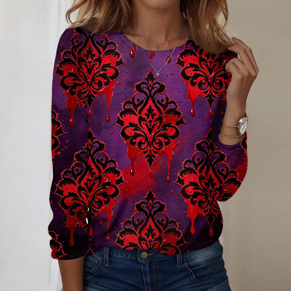 Women's Casual Long Sleeve Halloween Print Pullover Top Crew Neck Lightweight Sweatshirt for Everyday Wear