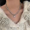 Square Diamond Grey Pearl Necklace Women's Premium Removable Pendant Decorative Clavicle Chain Temperament Sweater Chain