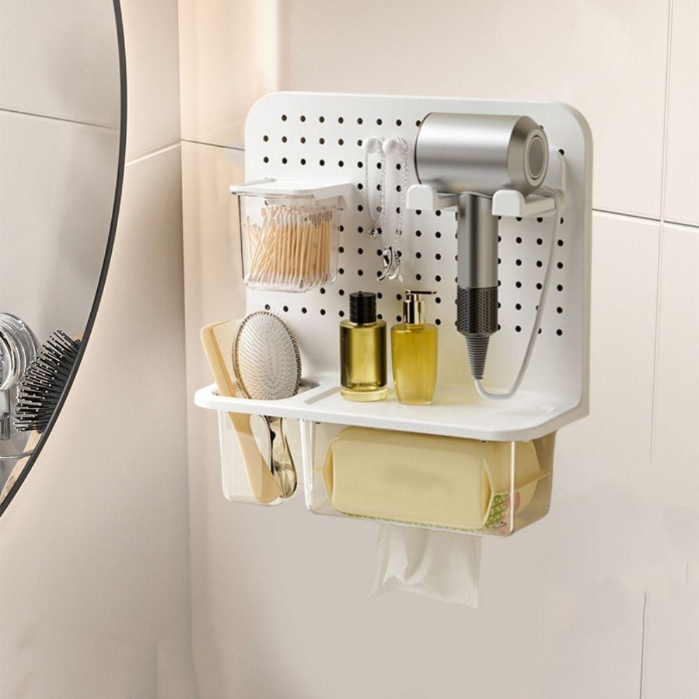 Plastic Hair Dryer Rack Punch Free Pegboard Organizer Practical Wash Face Tissue Box  Kitchen