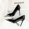 Shallow Heeled High Heels for Women, Pointed Iron Toe Decorative Super High Heels, Patent Leather Single Shoes