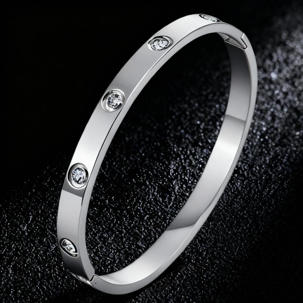 18K Gold-Plated Stainless Steel Bracelet for Girls & Women with Diamond Inlay - Retro Stackable Design