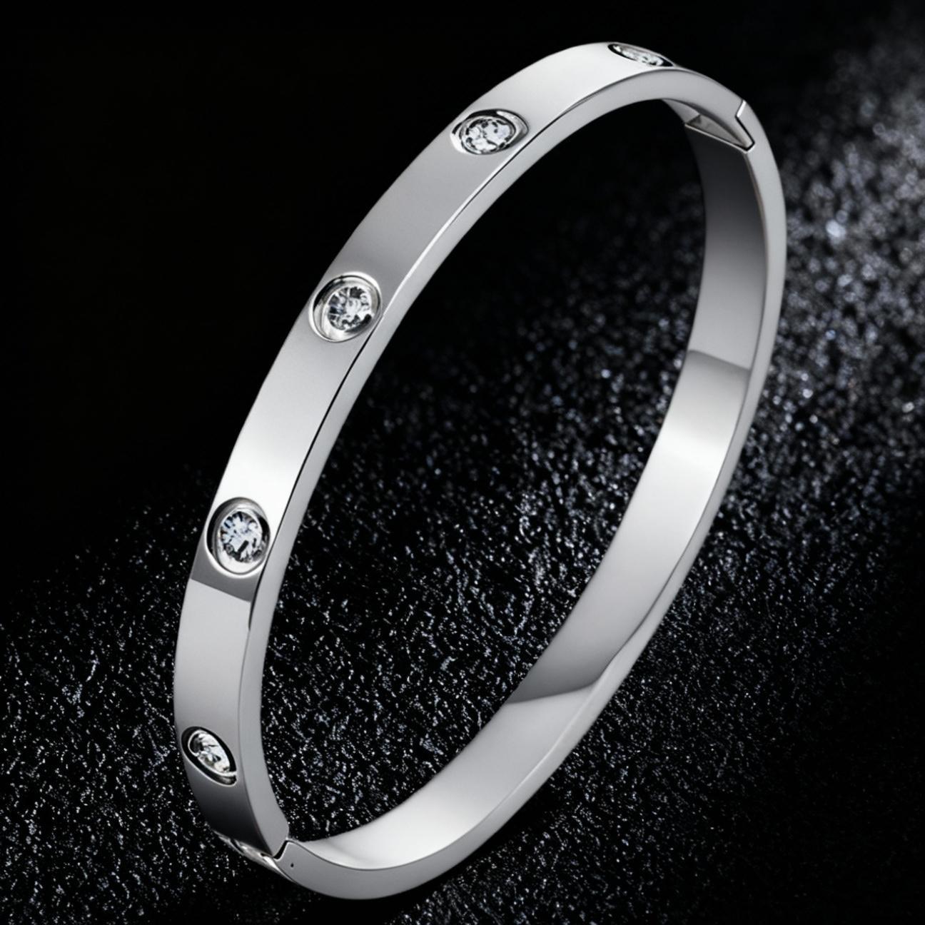 European American Titanium & Stainless Steel Rhinestone Buckle Bracelet