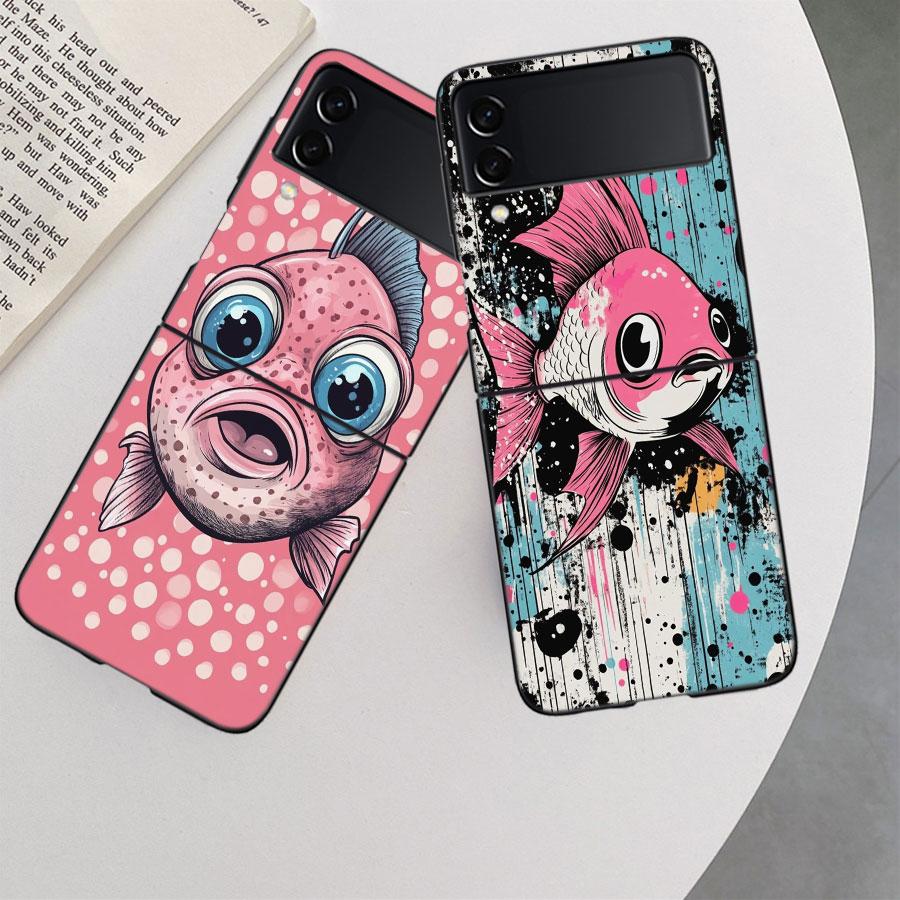 Pop Art Drawing Ideas Fish Phone Case For Samsung Z Flip 7 6 5G Galaxy Z Flip 5 4 3 Black Hard Cell Cover Luxury PC Shell Coque