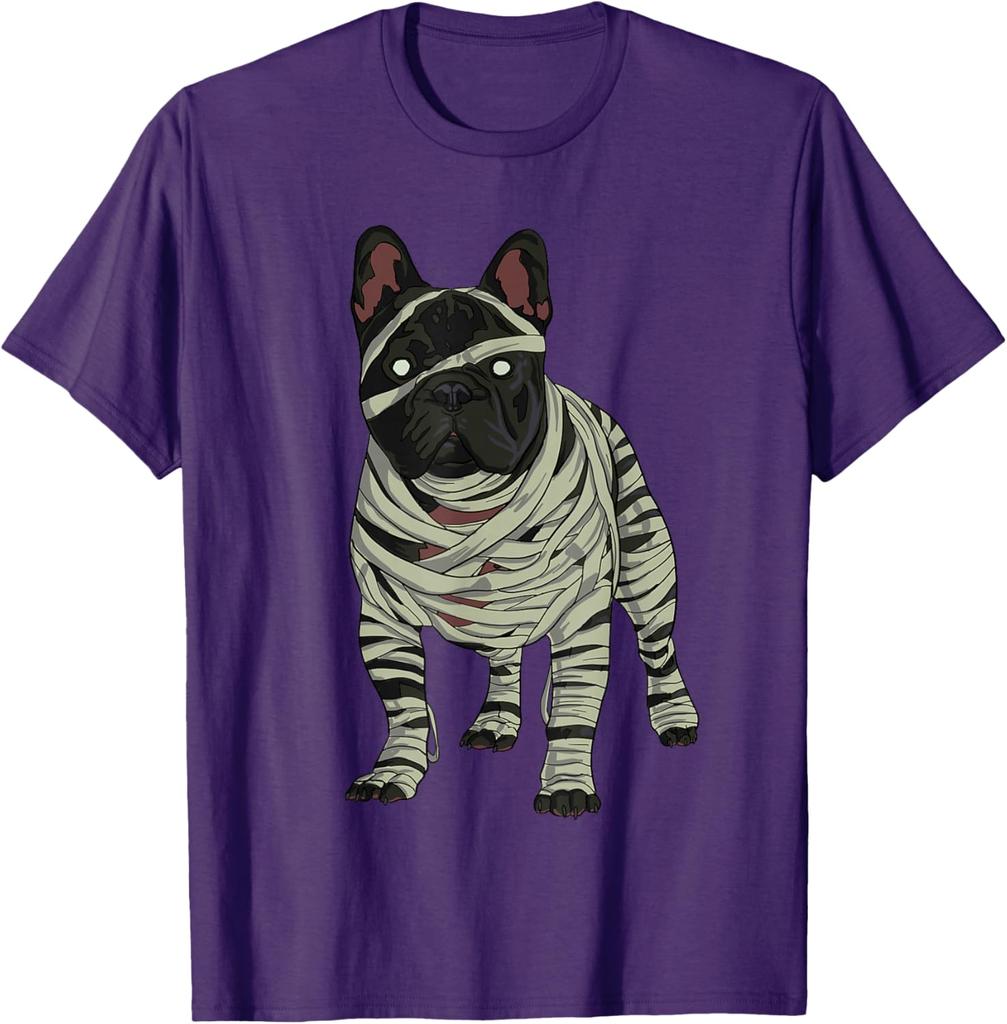 French Bulldog Mummy Halloween Costume Dog Lover Graphic Tee Breathable Cotton Casual T-Shirt