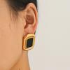 European and American style retro earrings, stainless steel geometric studs, vintage exaggerated black and gold ear jewelry