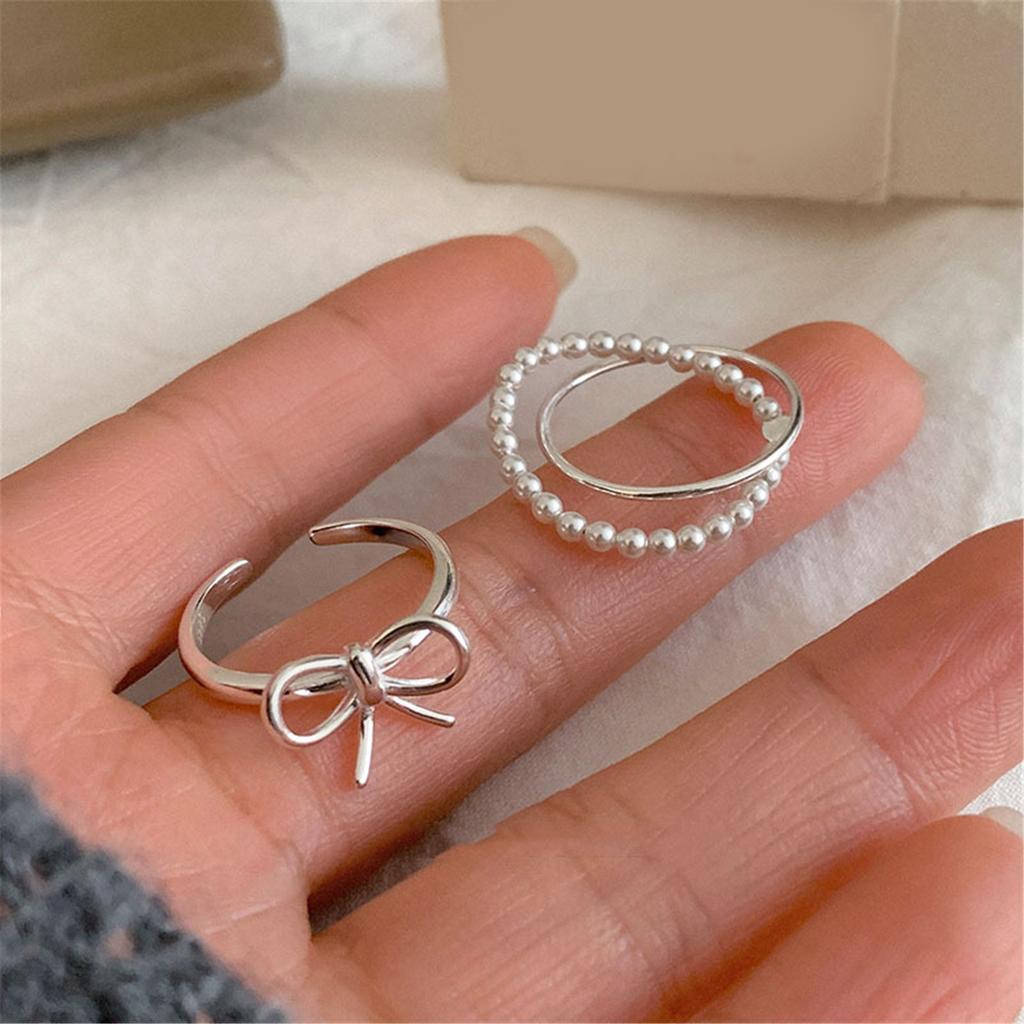 Fashionable Bowknot Opening Rings Finger Rings Beaded Finger Rings Alloy Material Stylish Finger Accessory for Women