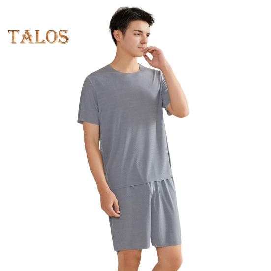 2Pcs/Set Men Pajamas Set O-Neck Short Sleeve T-shirt Elastic Waist Shorts Set Solid Color Home Clothing Suit