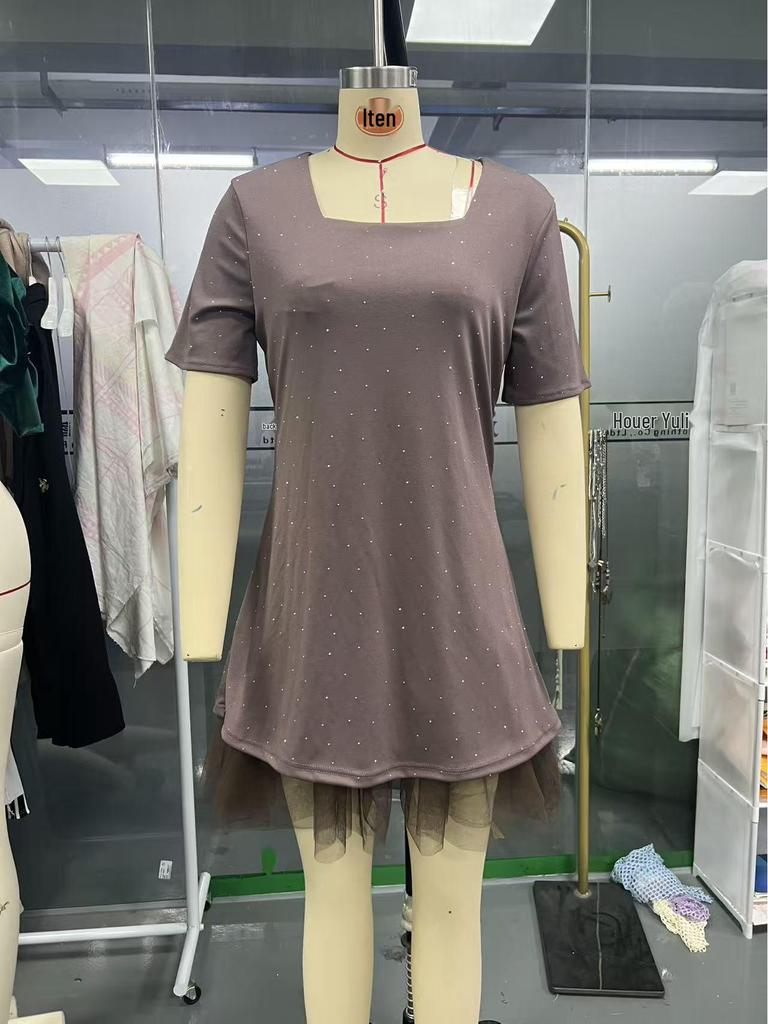 2025 Rhinestone Mesh Pleated Dress - Spring/Summer European Collection