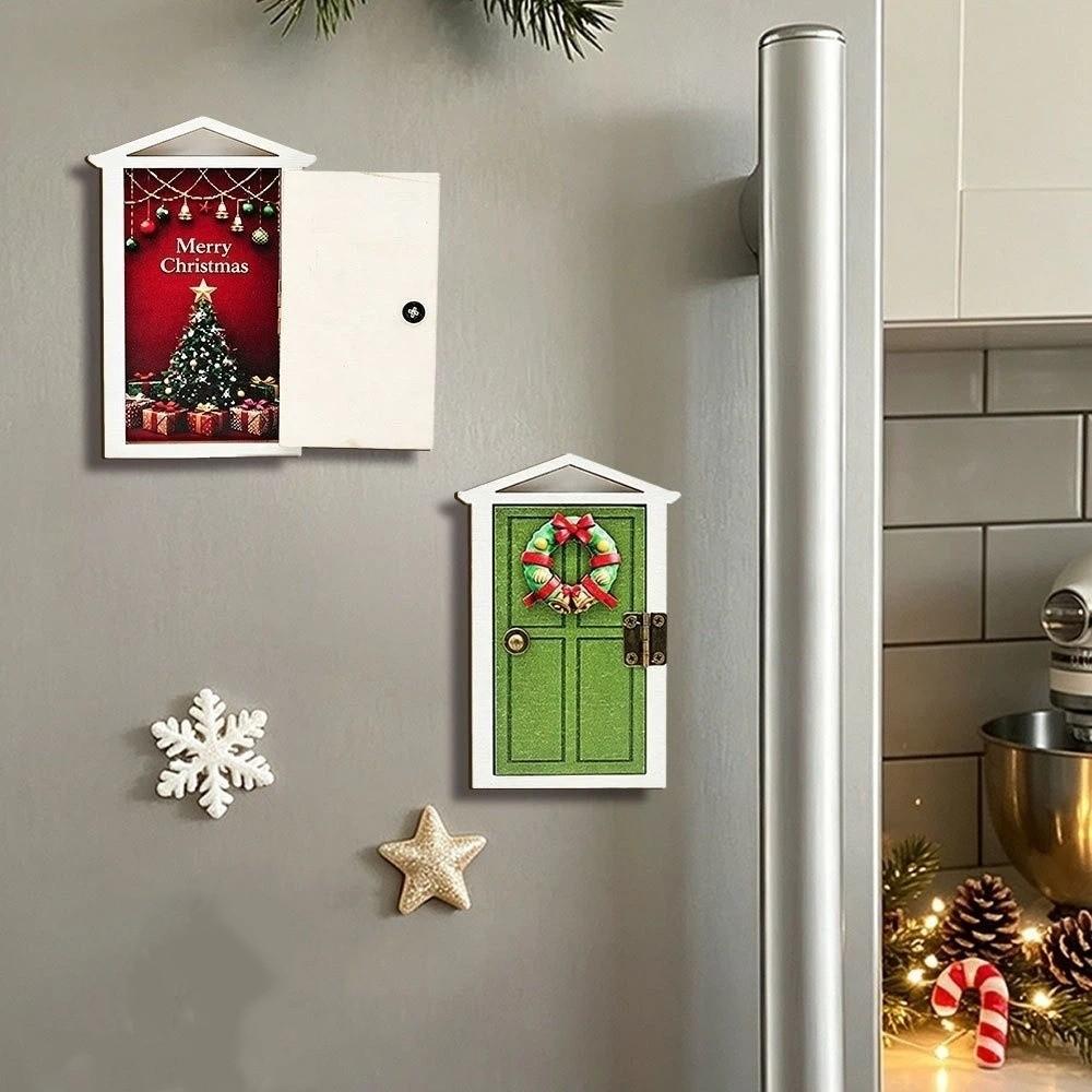 Glowing Elf Door Refrigerator Magnet Wooden Refrigerator Patch Christmas Fridge Magnet Holiday