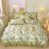 3pcs Plant Floral Thickened Duvet Cover Set, Ruffle Design Comforter Cover with 2 Pillowcase, White Flower Pattern Bedding Set