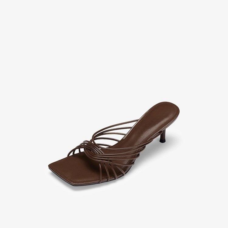 

French cross-strap square head slippers for women to wear 2025 new summer gold French high-heeled sandals for women 39