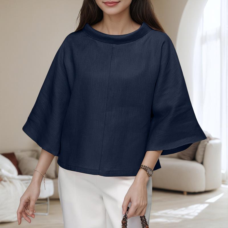 

ZANZEA Женская повседневная блузка с круглым вырезом и рукавом 3/4 XL тёмно-синий