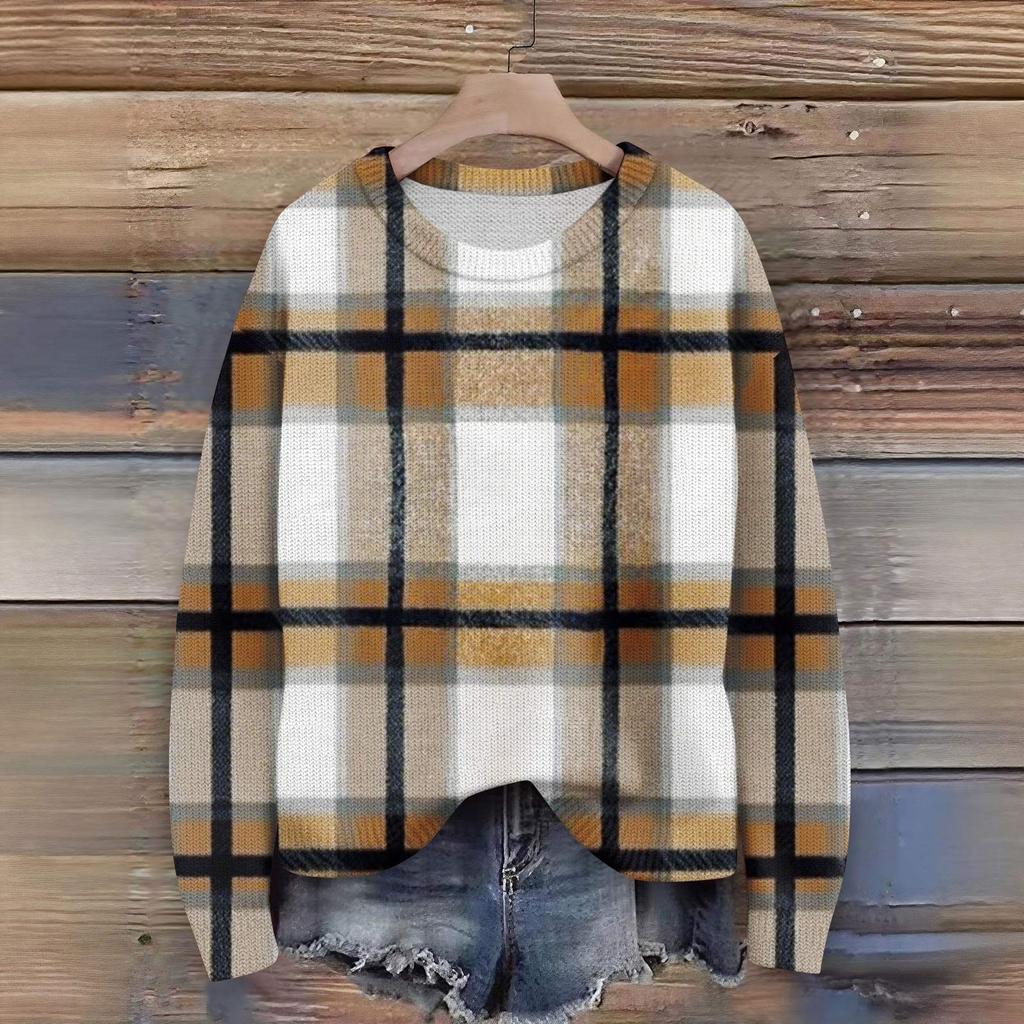 Long Sleeve Pullover Sweaters For Women O Neck Casual Cute Printing Knit Oversized Sweater