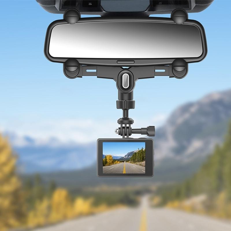 360 Adjustable Car Rearviews Mirror Camera Holder for Sports Action Cameras with AntiShake Mounting Bracket
