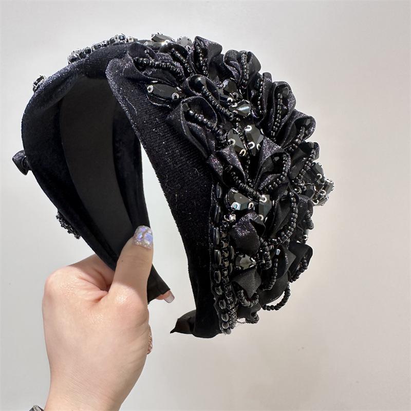 

Новая повязка на голову со стразами, хрустальный цветок, блестящие бриллианты, роскошный синий цвет, бархатная мягкая повязка для волос, женские аксессуары для волос