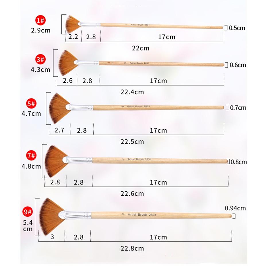 5Pcs Fan Shaped Nylon Hair Watercolor Paint Brush Set for School Painting Drawing Painting Brush Art Supplies
